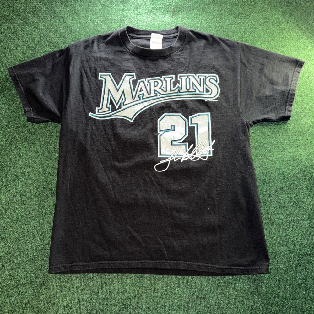 Vintage Florida Marlins Beckett #21 T Shirt Men's L Black Gray Teal Shirt